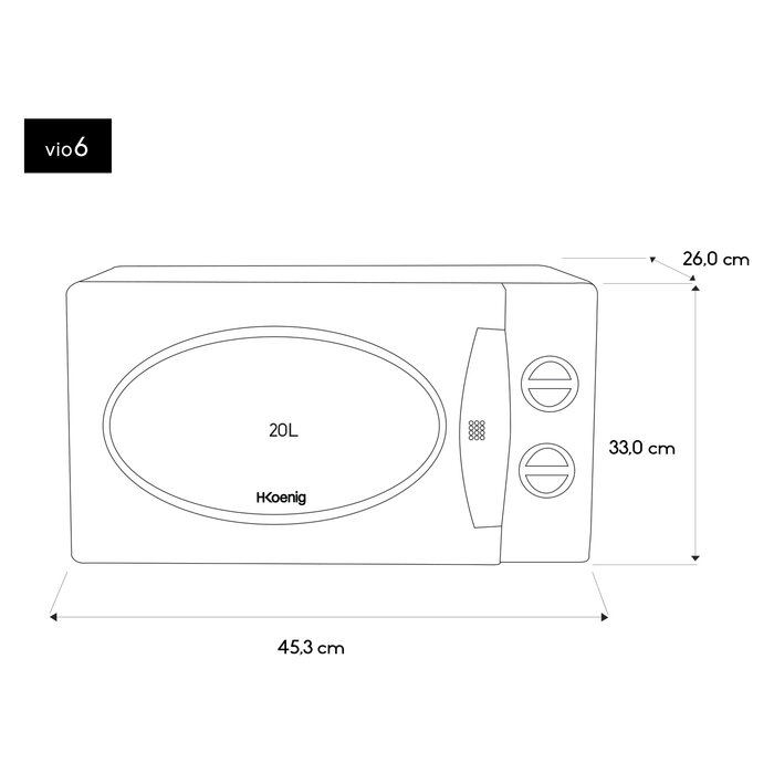 H.Koenig VIO2 Four à Micro-ondes Compact Digital 20L, 700W, Plateau tournant  24,5cm, Multifonction Programmable 6 niveaux de chauffe, Décongélation et  Express, Minuterie 60min, Effet mirroir noir : : Cuisine et Maison