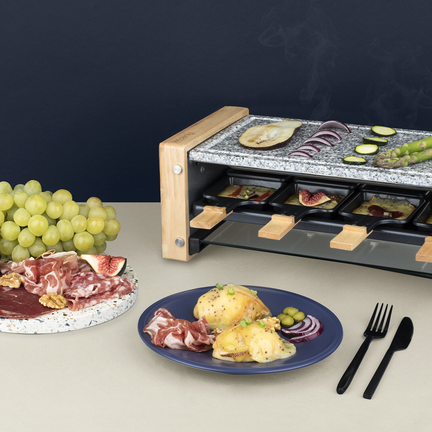 raclette et pierre à cuire 8 personnes design bois